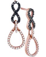 Infinity dangle earrings black white diamonds Rose gold 0.5ct 10K drop earrings