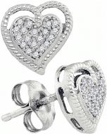 Heart Earrings real diamond White gold Screw back 0.10ct 10K