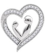 Mother and child pendant heart 0.1ct real diamond 10K White gold