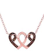 Rose gold hearts necklace Cognac brown diamonds twin hearts 0.10ct 10K