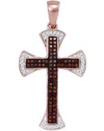 Brown diamond Cross pendant rose gold 0.25ct pave 10K