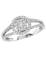 Halo diamond engagement ring split shoulder white gold 0.4ct 14K pave