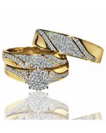 His and her rings Trio wedding set Yellow gold 0.5ct diamonds Mens and womens