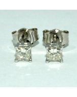 0.2ct Diamonds Stud earrings Princess cut White gold 14KT 3mm Mens womens Real