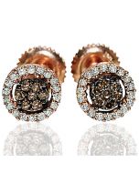 Rose gold Cognac white diamond earrings screw back 7mm 0.25ct w round