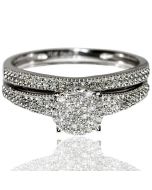 Bridal wedding set 0.25ct w real diamond white gold 6.5mm 10KW solitaire look