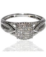 Halo diamond Engagement ring Princess cut style pave 0.25ct white gold vintage