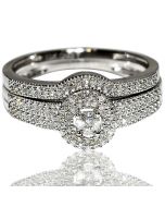 Wedding set Bridal 0.33ct w white gold Engagement ring matching band halo new
