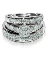 Trio Wedding set his and hers rings White gold 0.5ct Round pave 10K White gold