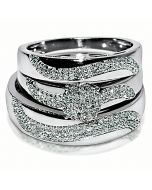 Wedding set Trio rings for men and women White gold 0.5ct w new pave style 3 pc