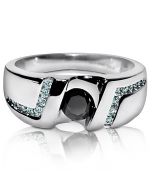 Mens wide wedding Ring band black and white diamonds 9mm 1ct w Solitaire center