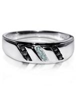 Wide Mens wedding band ring 6.6mm real black and white diamonds 0.25ct