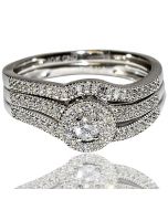 Bridal wedding set split shoulder engagement and band 0.33ct white gold ring