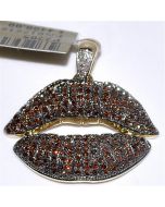 Diamond Lips Hot Kiss Pendant Charm 1.1ct 10K Yellow gold Cognac brown diamonds