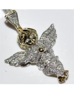 Angel Pendant Real diamond 0.7ct 10K Yellow Gold 25mm big pave set 