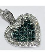 blue diamond heart pendant 1.1ct Princess cut 10K White gold 15mm 