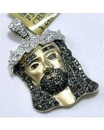 Gold Jesus face Pendant with Black diamonds Small 25mm 0.28ct 10K Gold religious