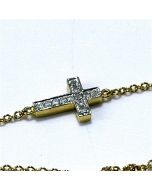 Diamond bracelet Cross with chain 10K Yellow gold 0.07ct 7inch