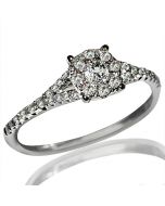 Certified diamond Engagement ring Round Solitaire Split shoulder White gold 14K