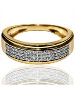 diamond band mens wedding ring 0.2ct 10K yellow gold domed 3 rows 6.7mm wide