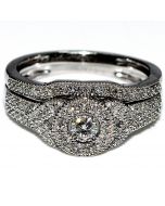 Bridal set Wedding rings for her 0.4ct w solitaire halo 2 piece set White gold 