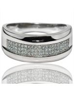 9mm Wide mens band 0.25ct real diamonds ring White gold 10K domed 3 rows rounded