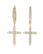 14K Gold Cross 1.6Ctw Diamond Earrings