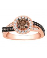 14K Rose Gold Cognac Diamond Engagement Ring 0.9ct Halo Style Chocolate 
