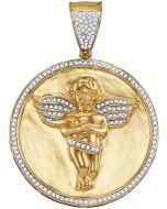 10kt Yellow Gold Mens Diamond Circle Angel Cherub Medallion Charm Pendant 1/2 Cttw 