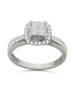 14K White Gold Engagement Ring 0.50ct w Princess Cut Diamond Halo Style