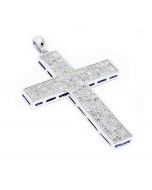 Diamond Cross Pendant 40mm Tall Sterling Silver 0.69ctw Diamonds Mens Charm