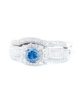 0.75ct Blue Diamond Bridal Rings Set 10K White Gold 8.5mm Wide 2pc Set