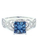 Blue And White Diamond Engagement Ring 14K White Gold 0.7ct Princess Cut Style Top