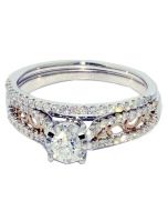 0.6ct Two Tone Rose White Gold Wedding Rings Set 2pc 14K 