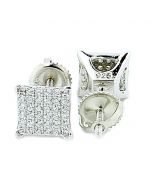 7mm Stud Earrings Screw Back Square Princess Cut Style Pave Set Silver