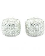 Fashion Earrings Large Pave Set 9mm Cubic Zarconia Sterling Silver Screw back Cushion Shaped