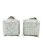 8.5mm Stud Earrings Cube Shaped Sterling Silver Screw Back Pave Set