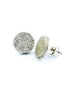 12mm Big Stud Earrings Sterling Silver Cubic Zarcons Pave Set Screw Back Round Cluster