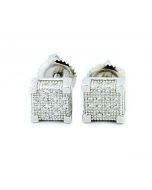 Cube Shaped Stud Earrings Sterling Silver With CZ 6.5mm Wide Screw Back