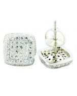 Stud Earrings Screw Back Cusion Shaped Large 8.5mm Wide Cubic Zarcons Sterling Silver