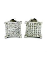 9mm Stud Earrings Square Princess Cut Style Pave Set Sterling Silver Screw back
