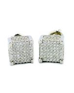 8mm Cube Earrings Sterling Silver With CZ Screw Back Fashoin Studs