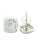 Silver CZ Earrings 9.5mm Wide Studs Sterling Silver Cubes Screw Back