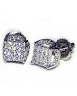 Fashion Earrings Cubic Zarcon Pave Set Sterling Silver Screw Backs 7.5mm Wide