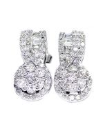 Diamond Drop Earrings 1ct 14K White Gold Baguette And Round Diamonds