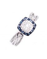 0.26ct Blue and White Diamond Bridal Ring 10K White gold Blue Diamond Halo