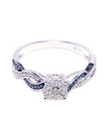 Blue Diamond Engagement Ring 0.2ct 10K White Gold Infinity Sides
