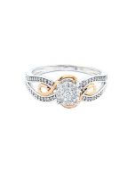Rose And White Gold Diamond Engagement Ring 10K 0.2ctw Round Solitaire Style Pave Set