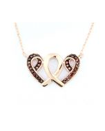 Cognac Diamond Twin Heart Pendant Rose Gold 0.1ct 10K With 18inch Necklace Set 11X18mm Size