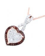 Diamond Heart Pendant Cognac & White Diamonds And Necklace Set 18in 10K Rose Gold 0.25ct Set